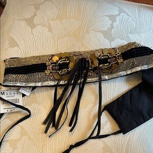 Zara Black and Gold Embellished Waist Belt